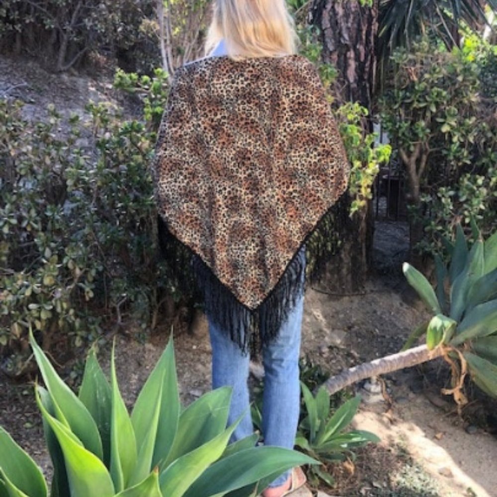 Cheetah Print Shawl,Spanish Shawl Wrap Fringed Gem